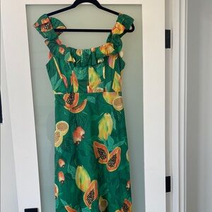 FARM Rio Vibrant Green Dress with Fruit Motif
